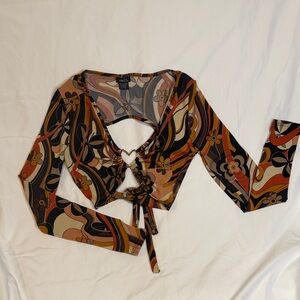 Y2K Long Sleeve Open back-tie Top